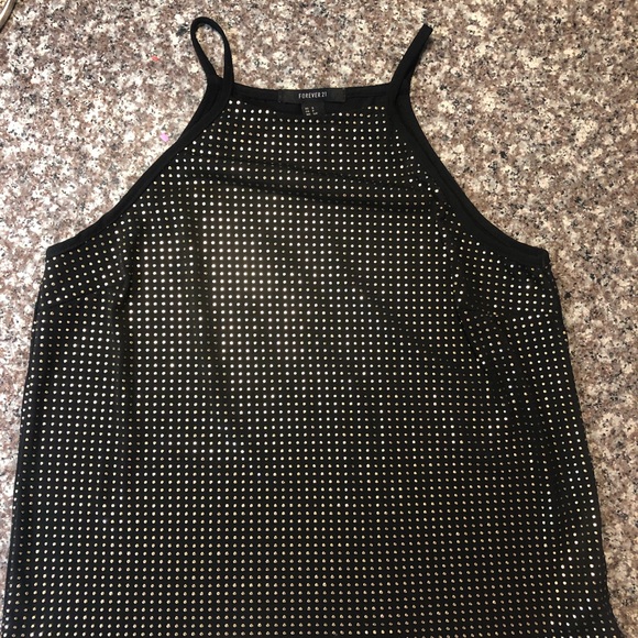 S Forever 21 black w/ gold dots Halter tank top - Picture 2 of 5